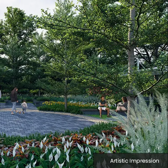 Paved garden plaza at Adarsh Garden Estate (Phase 1), artist impression